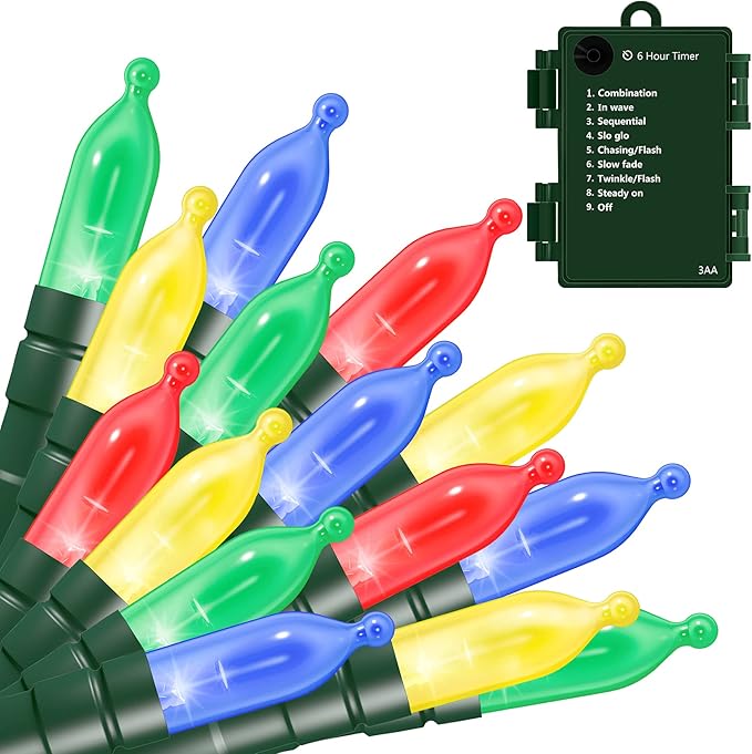 Battery Operated String Lights, 50 LED Multicolor Christmas Lights with Timer & 8 Modes, 18ft Mini Ligths for Christmas Tree, Wreath, Party, Wedding Thanksgiving Decoration