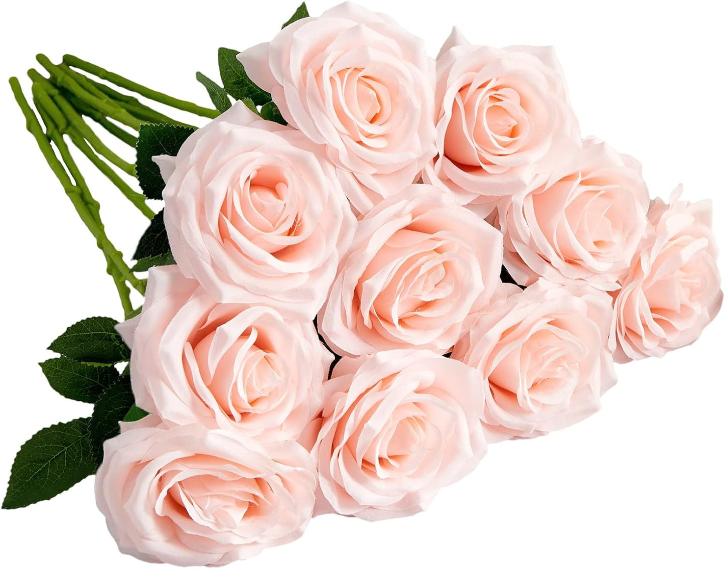 Artificial Rose 10pcs Open Flower Bouquet Faux Rose Stems for Wedding Arrangement, Bridal Bouquet, Centerpiece, Fake Faux Silk Flowers (Blush)