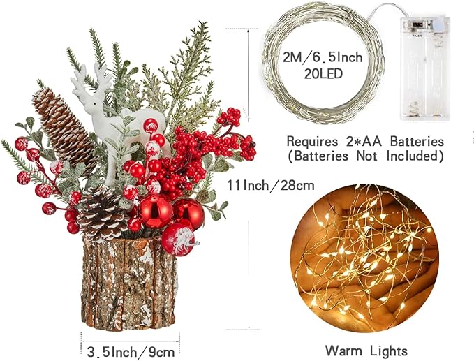 Xmas Decor Small Christmas Tree with Lights - Artificial Tabletop Lighted Mini Christmas Tree with Christmas Ornaments Gnomes Indoor for Office Desk Home Decorations
