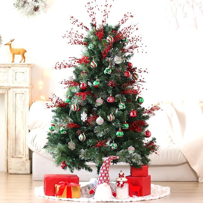 Christmas Ornaments Set, 30 pcs 2.36inch Red Green White Christmas Balls Ornaments for Christmas Tree Decorations Shatterproof Hanging Baubles Decoration for Xmas Thanksgiving Holiday Party Home Decor