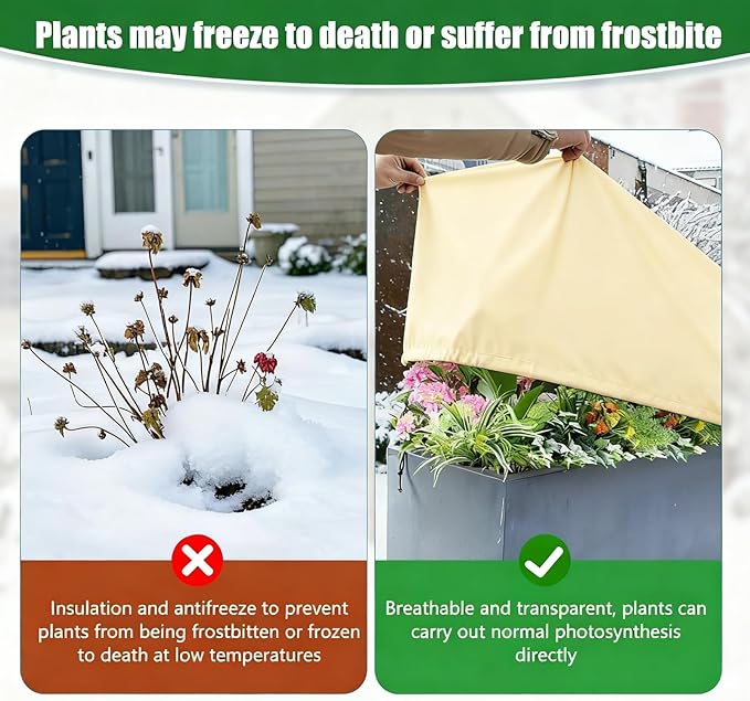 Plant Frost Cover, Rectangular Garden Protection Blanket with Drawstring, 39.3X 17.7X 15.7Inch, Winter Plant Protection Netting for Raised Beds, 4 Pack