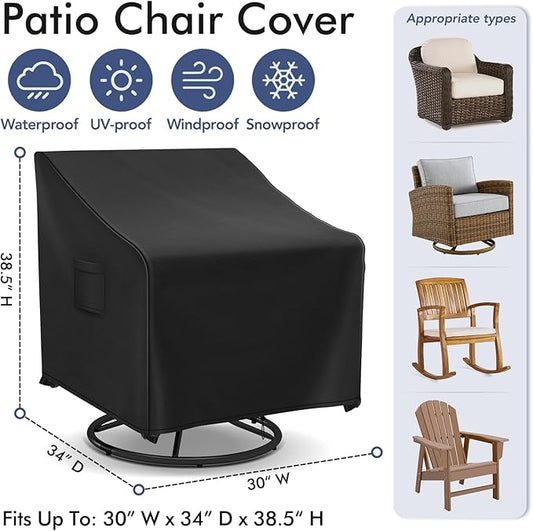 Outdoor Swivel Chair Covers Waterproof, Outdoor Rocking Chair Covers 2 Pack, Patio Chair Covers for Outdoor Furniture Fits up to 30W x 34D x 38.5H inches, Black