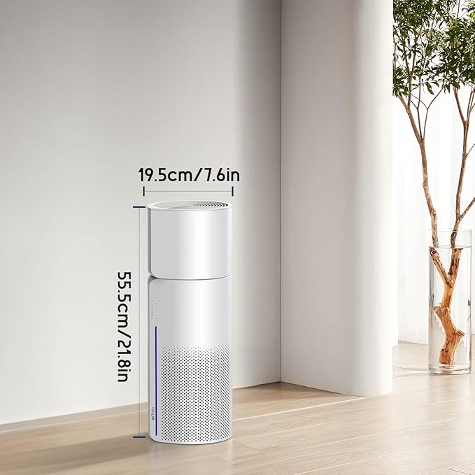 Afloia 2 IN 1 Air Purifier with Humidifier Combo, 3-Stage Filters for Home Allergies Pets Hair Smoker Odors, Evaporative Humidifier, Auto Shut Off, Quiet Air Cleaner with Seven Color Light,White