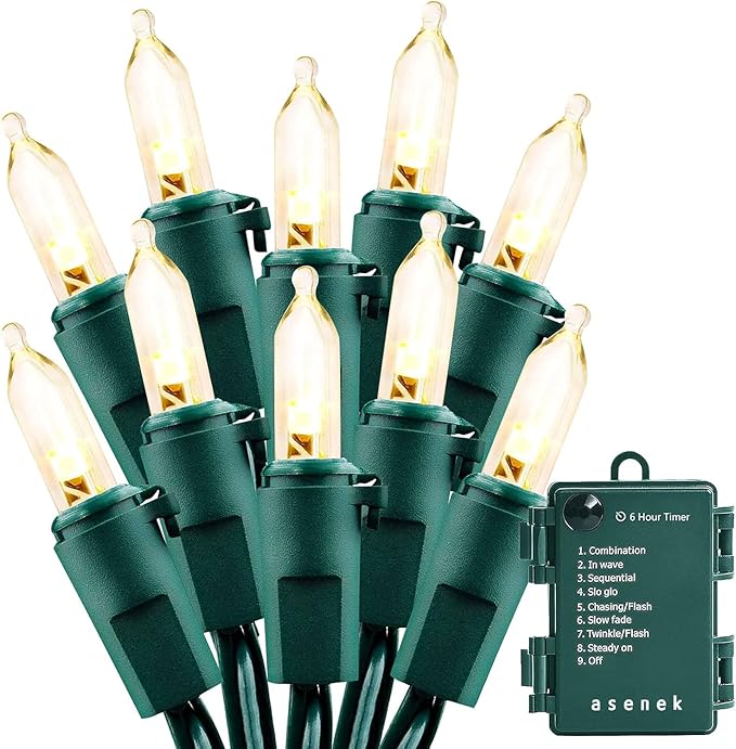 Christmas Lights - Battery Operated String Lights 50 LED String Lights Mini Lights with Auto-Timer and 8 Lighting Modes for Christmas Wreath Party Wedding Garden Home Decoration, Warm White