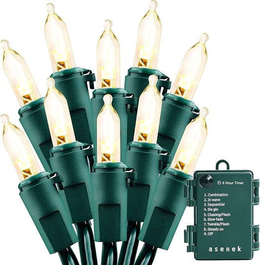 Christmas Lights - Battery Operated String Lights 50 LED String Lights Mini Lights with Auto-Timer and 8 Lighting Modes for Christmas Wreath Party Wedding Garden Home Decoration, Warm White