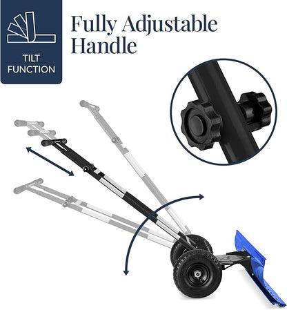 Best Choice Products 36in Galvanized Blade Heavy-Duty 2-Wheel Snow Pusher Hand Plow for Snow Removal w/Wheels, Adjustable Handle, Blade Angle - Blue