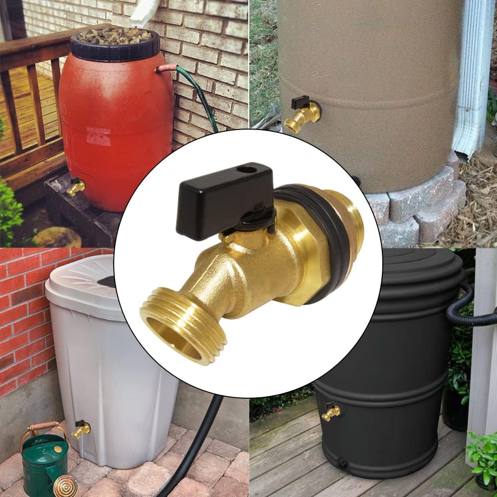 Hooshing Rain Barrel Spigot 1/2" Inlet to 3/4" GHT Thread Outlet with Quarter Turn Ball Valve Bulkhead Faucet for Water Tanks Bucket