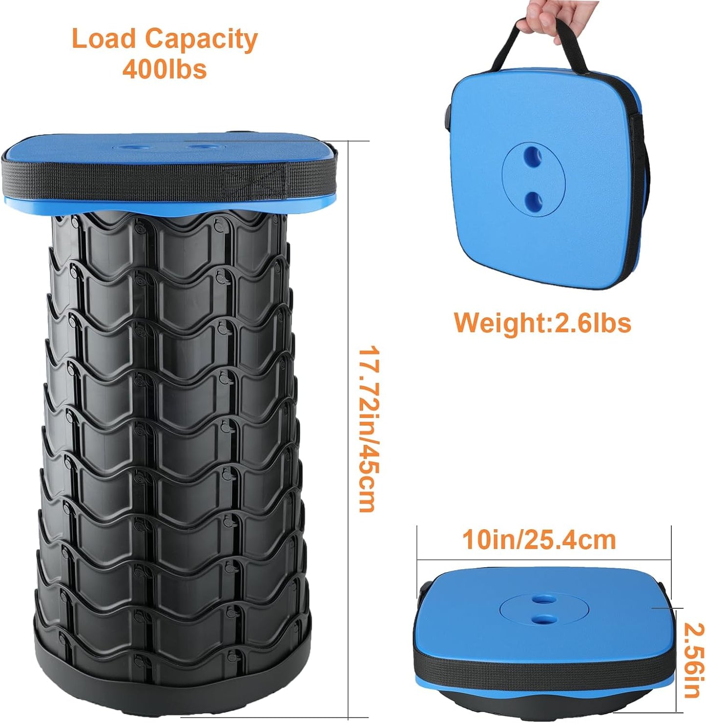 Boreeman Upgraded Collapsible Stool, Square Portable Stool, Lightweight Yet More Sturdy with Load Capacity 400lbs, Perfect for Camping Fishing Hiking BBQ (Square Blue)