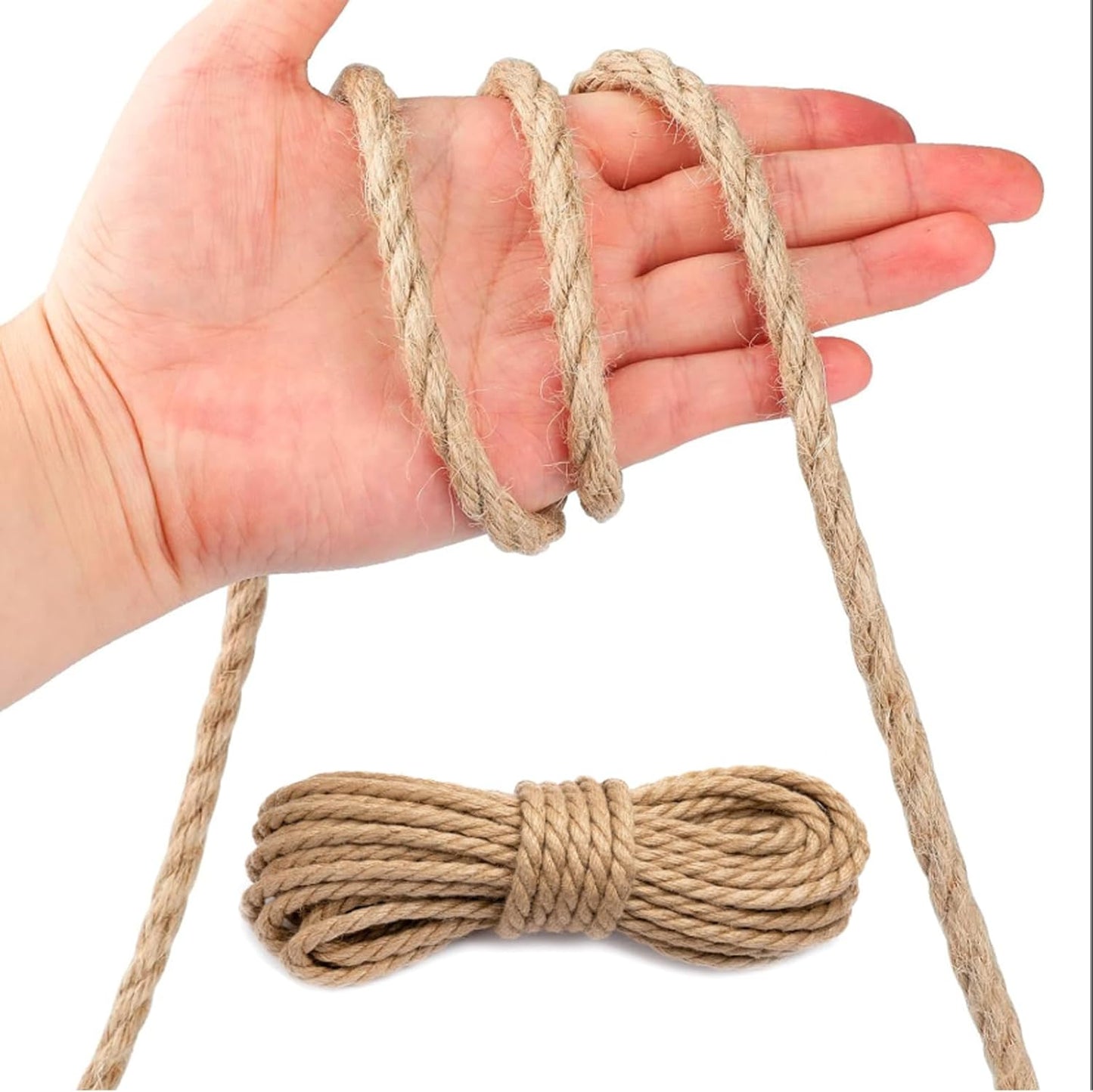 Natural Jute Twine String - 6mm x 164FT Long | Extra Strong & Eco-Friendly for Crafts, Gardening, Packaging, Cat Scratching Posts, and DIY Projects