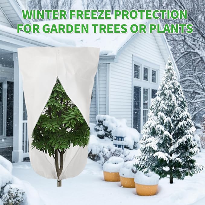 2 Pack 32"x24" Winter Plant Cover Freeze Protection Frost Cloth Blankets, 3 oz/yd² Frost Covers with Zipper Drawstring, Frost Protection Tree Cover for Outdoor Plant Cold Weather Protector
