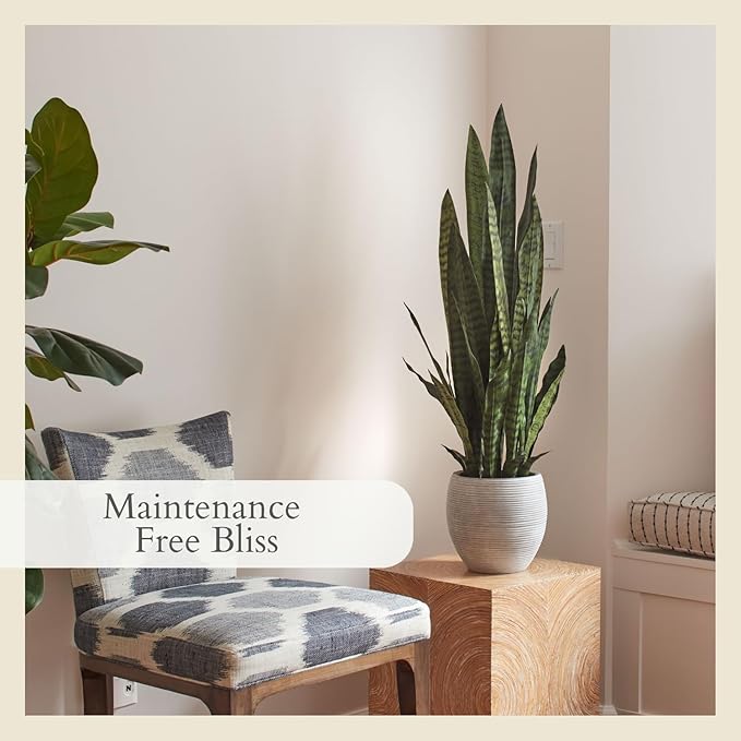 CG Hunter Faux Snake Plant, Premium Artificial Indoor Plant Stands 40” Tall and Enhances Interior Design, Lifelike-Leaves Create Realistic Natural Appearance, Grey Planter Pot Included