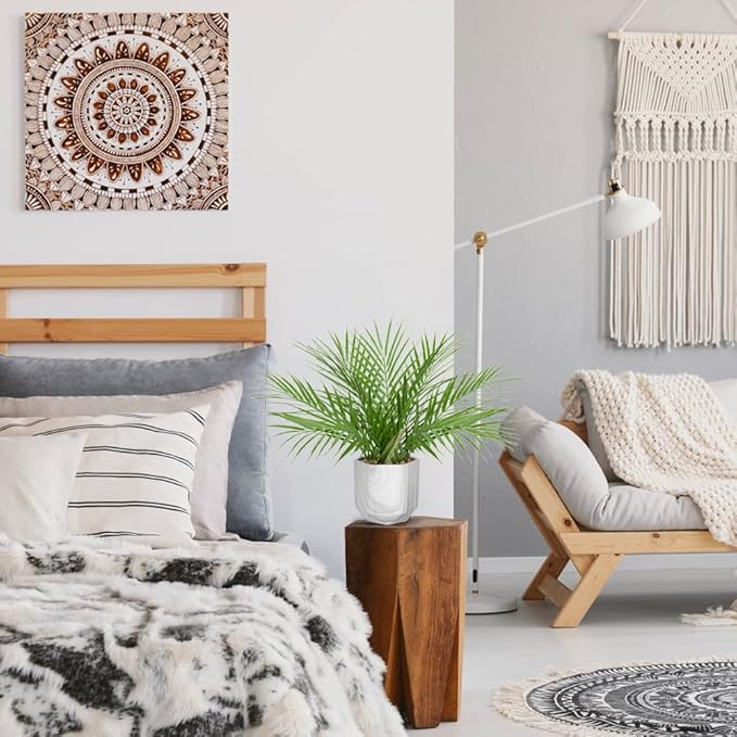 Hollyone Large Artificial Potted Plants Fake Palm Plants 16" Faux Green Plant Plastic Tropical Palm Tree in Marble Ceramic Pots Bohemian for Home Room Office House Indoor Decoration