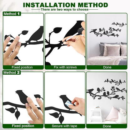 ULENDIS 3Pcs Large Metal Birds Wall Art, Bird on Branch Metal Birds Wall Decor Leaves with Bird Silhouette Sculpture, Ornament Branch Wall Hanging Sign for Balcony Garden Indoor Outdoor Decor
