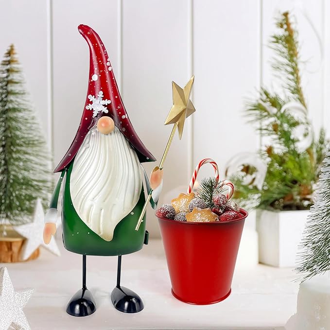 HONGLAND Christmas Decorations Outdoor Metal Gnome Yard Art Garden Gnomes Statue 13 Inch Santa Figurine for Holiday Christmas Lawn Patio Yard Garden Decor