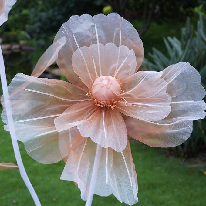 Giant Flowers for Decoration,3-Head Large Artificial Silk Flower with Standing Stems and Base for Party Banquet Wedding Reception Background Decor Home Decor (Champagne Gradient)