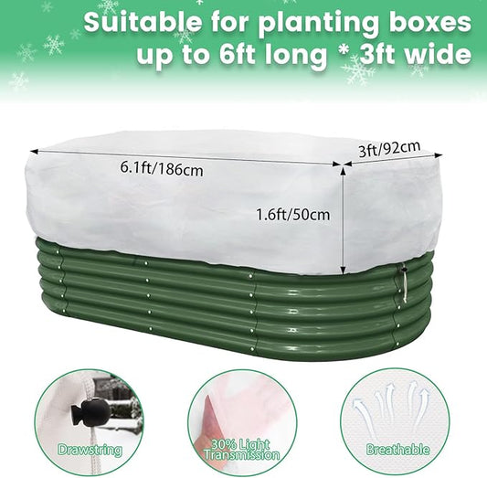 Plant Covers Freeze Protection, 2 Pack 6.1 x 3 x 1.6 ft Rectangular Raised Garden Bed Cover with Drawstring, 2.47oz/yd² Large Garden Box Frost Blankets Reusable Frost Cloth for Winter Outdoor Plants