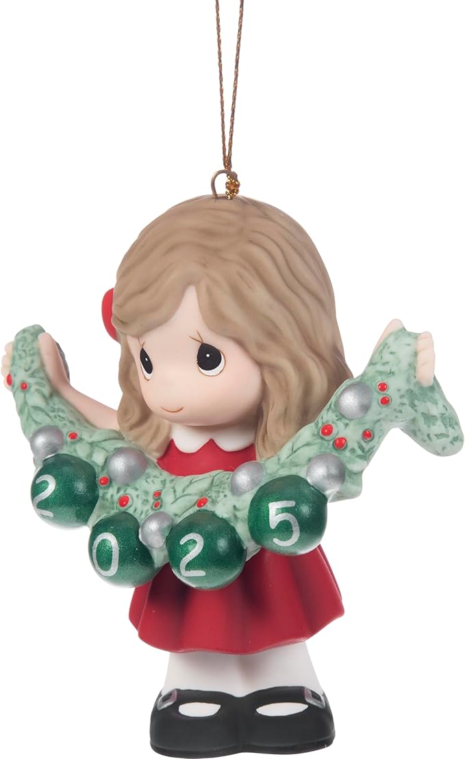 Precious Moments Deck The Halls 2025 Dated Girl Bisque Porcelain Ornament – Trim the Tree Keepsake – 251002