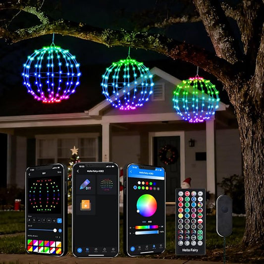 3 Pack Smart LED Christmas Ball Lights, 12 Inch 108 LED Foldable Color Changing Sphere Lights with App & Remote Control, Waterproof Hanging Light Balls Outdoor for Holiday Patio Tree Decor