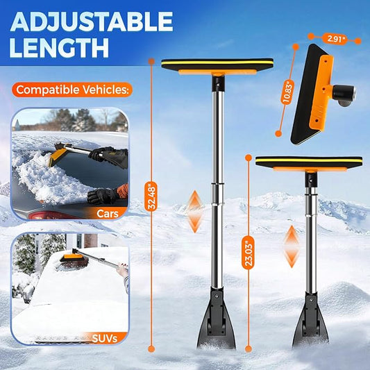 COMOWARE Telescoping 2-in-1 Snow Broom & Ice Scraper for Windshield, 32.5 in No-Scratch Snow Brush with Foam Head, Snow Remover Tool for SUV/Truck, Windows, Roof