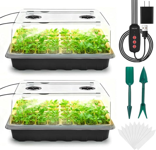 Seed Starter Tray with Grow Light, 96-Cell Seed Starter Kit, Seedling Starter Trays with Humidity Domes, Automatic Timer, Adjustable Light Indoor Gardening Plant Germination Trays