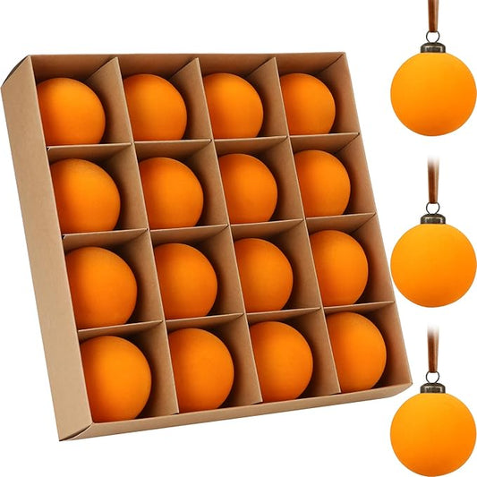 Sea Team 16-Pack Flocked Velvet Christmas Tree Ball Ornaments Set, Hanging Velour Baubles, Shatterproof Plastic Decorations for Xmas Tree, Wreath, Garland, 80mm/3.15 Inches, Orange