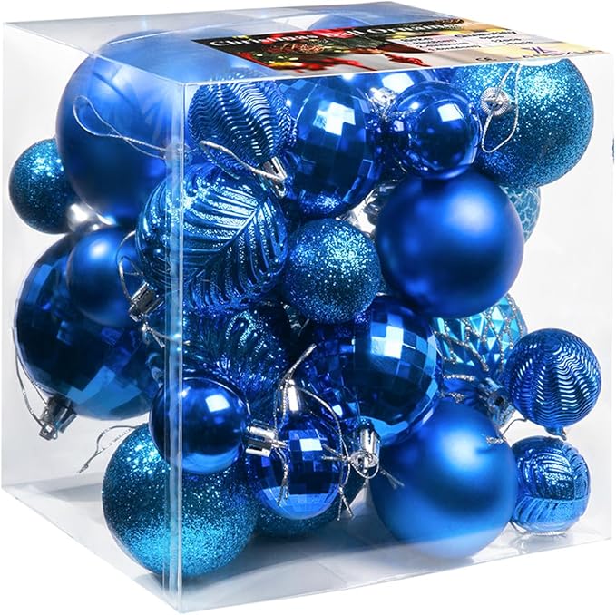 LANGXUN 36pcs Blue Christmas Tree Decorations Balls, Bolas De Navidad, 2025 Christmas Decor, Indoor Outdoor Shatterproof Christmas Ornaments, Xmars Party Wedding Suppiles