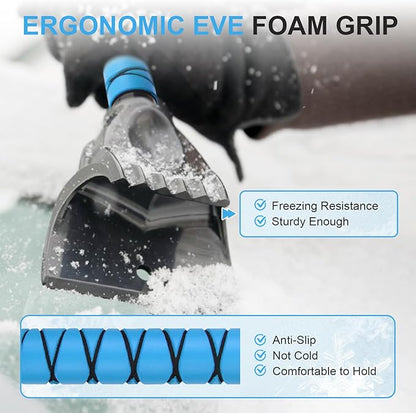 Yougfin 2 in 1 Extendable Snow Brush with Ice Scraper for Car Windshield, 33 Inch Car Window Scraper & Foam Snow Removal Brush for SUV, Heavy Duty Snow Cleaner for Truck Van, 360° Pivoting Head