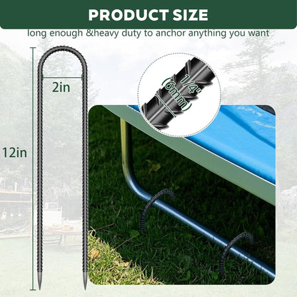 20 Pieces Trampoline Stakes Anchors High Wind Heavy Duty,U Shaped Garden Hooks Stakes for Ground,Trampoline Tie Downs Anchor Kit,Bounce Horseshoe House Stake,Rebar Camping Tent Stakes,12 Inch Long