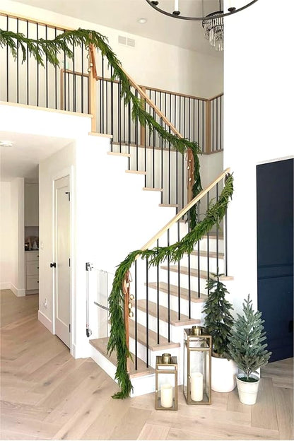 Faux Norfolk Pine Christmas Garland – Real Touch Greenery Artificial Cedar Christmas Garland for Fireplace Mantel, Staircase, Door Frame, Holiday Indoor Winter Décor (12FT)