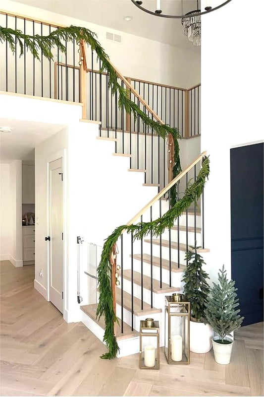 Faux Norfolk Pine Christmas Garland – Real Touch Greenery Artificial Cedar Christmas Garland for Fireplace Mantel, Staircase, Door Frame, Holiday Indoor Winter Décor (12FT)