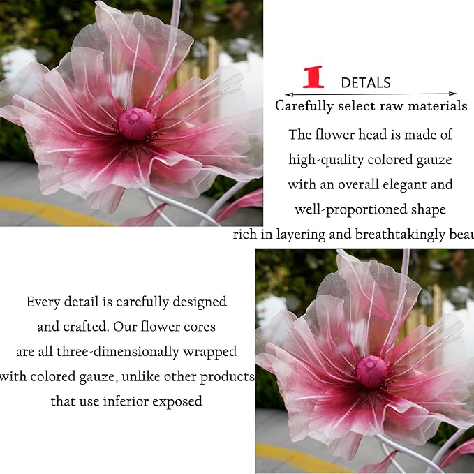 Giant Flowers for Decoration,66.9" Tall Floor Standing Life Size Silk Flower Decor - 3 Large Artificial Flowers with Stand for Wedding Reception, Party Banquet Background, Home Decor