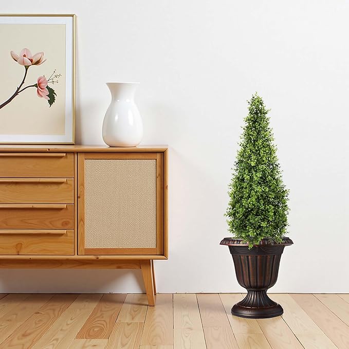 3FT Artificial Boxwood Topiary Tree Fake Topiary Potted Plants for Home Office Garden Indoor Outdoor Decoration 35INCH(2PACK)