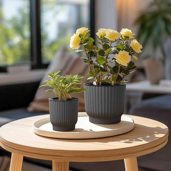 T4U 4 Inch Plant Pots Self Watering, 6 Pack African Violet Pots, Small Plant Pots for Plants, Small Indoor Plant Pot, Self Watering Planter for African Violet, Succulents (6 Pack 4" Pots, Gray)