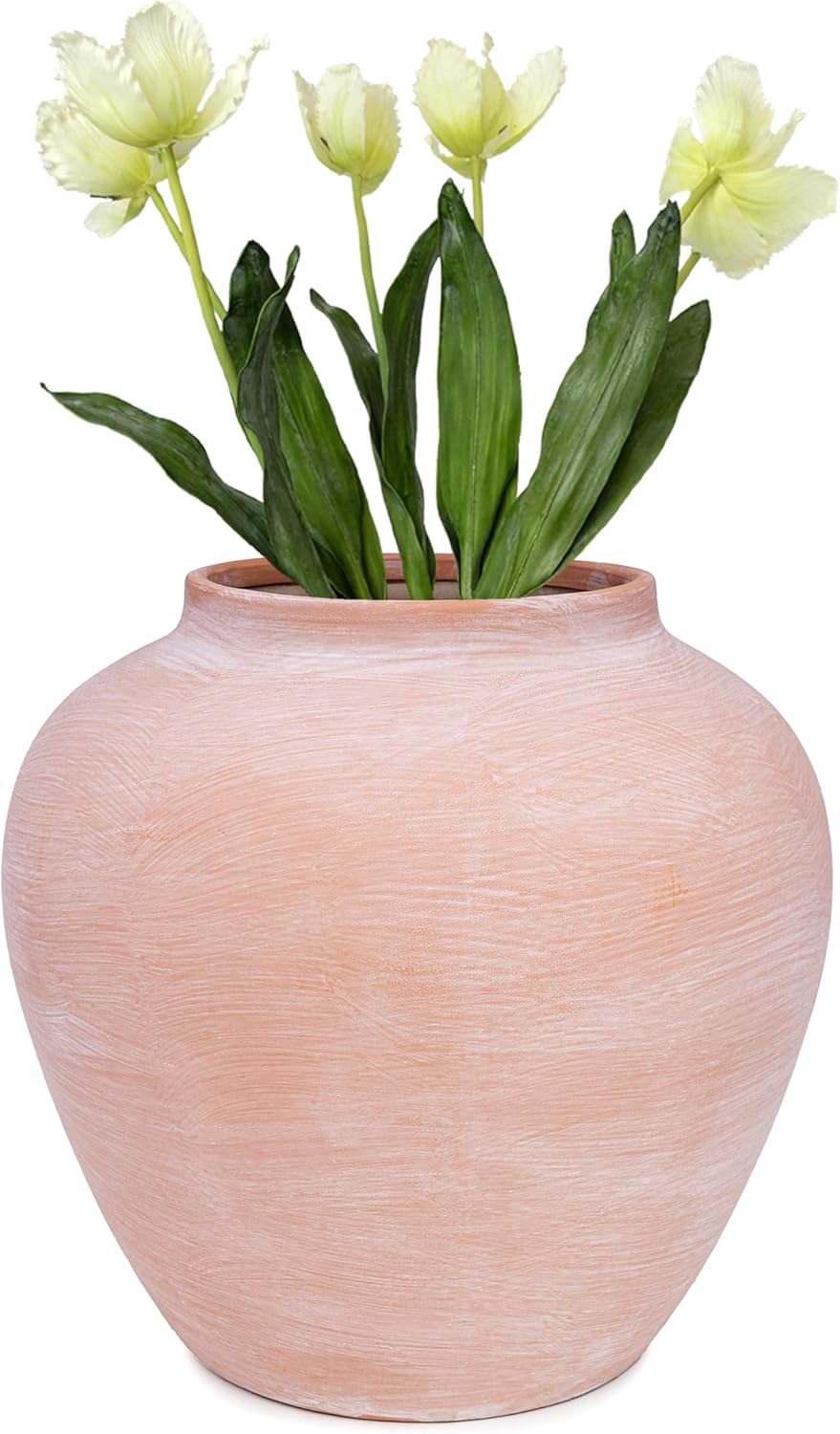 Terracotta Large Ceramic Bisque Flower Vase-Textured Coral Pink Clay Blush Vessel-Mediterranean Boho Home Decor-Modern Rustic Earthenware Decorative Vase-Handcrafted Centerpiece [9.45" W x 10" H]