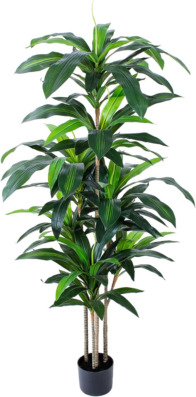 5 FT Dracaena Tree Artificial, Fake Tree with Plastic Pot, Faux Tropical Yucca Floor Plant Lifelike Foliage and Branches, Artificial Plants Indoor for Home Office Living Room Decor Indoor