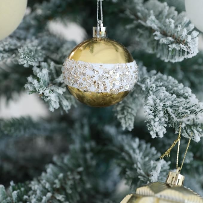 Christmas Tree Ornaments Decorations Set-116ct 1.18-6.5 Inch Assorted White Gold Shatterproof Decorative Hanging Christmas Ball Ornaments Bulk,Xmas Tree Tabletop Decorations for Holiday Decor