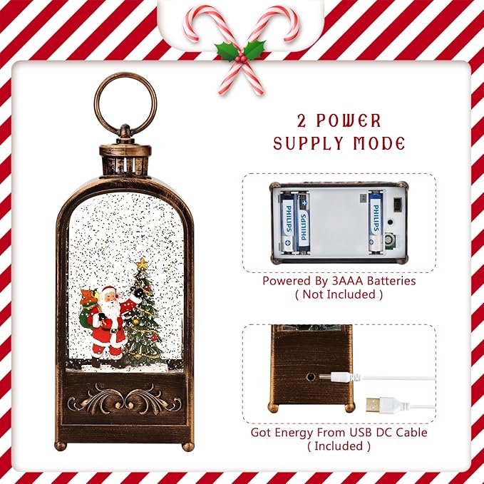 Christmas Decorations Indoor-Musical Snow Globe Christmas,Santa Christmass Tree Lighted Scene Snow Globes Lantern USB or Battery Powered,Christmass Decorations Decor for Home