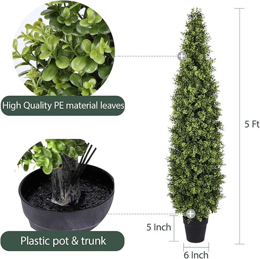 5FT Artificial Boxwood Topiary Tree Fake Topiary Potted Plants for Home Office Garden Indoor Outdoor Decoration 59INCH(2PACK)