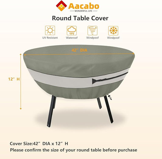 Round Patio Table Cover,Suitable for 42 Inch Diameter Patio Round Table,Waterproof Heavy Duty Round Outdoor Coffee Table Cover Grey Green