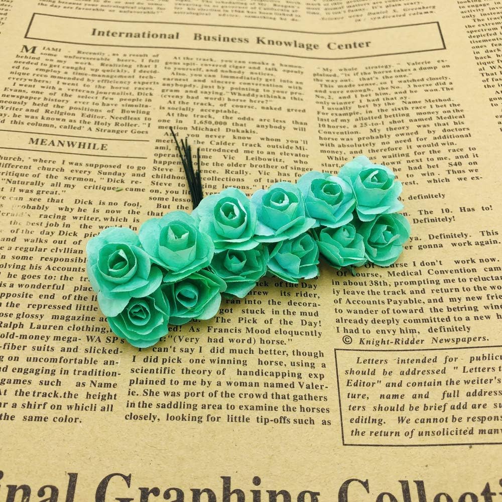 Mini Fake Rose Flower Heads 144pcs Mini Artificial Mulberry Paper Roses Flower with Wire Stem DIY Wedding Flowers Accessories Make Bridal Hair Clips Headbands Dress (Blue)