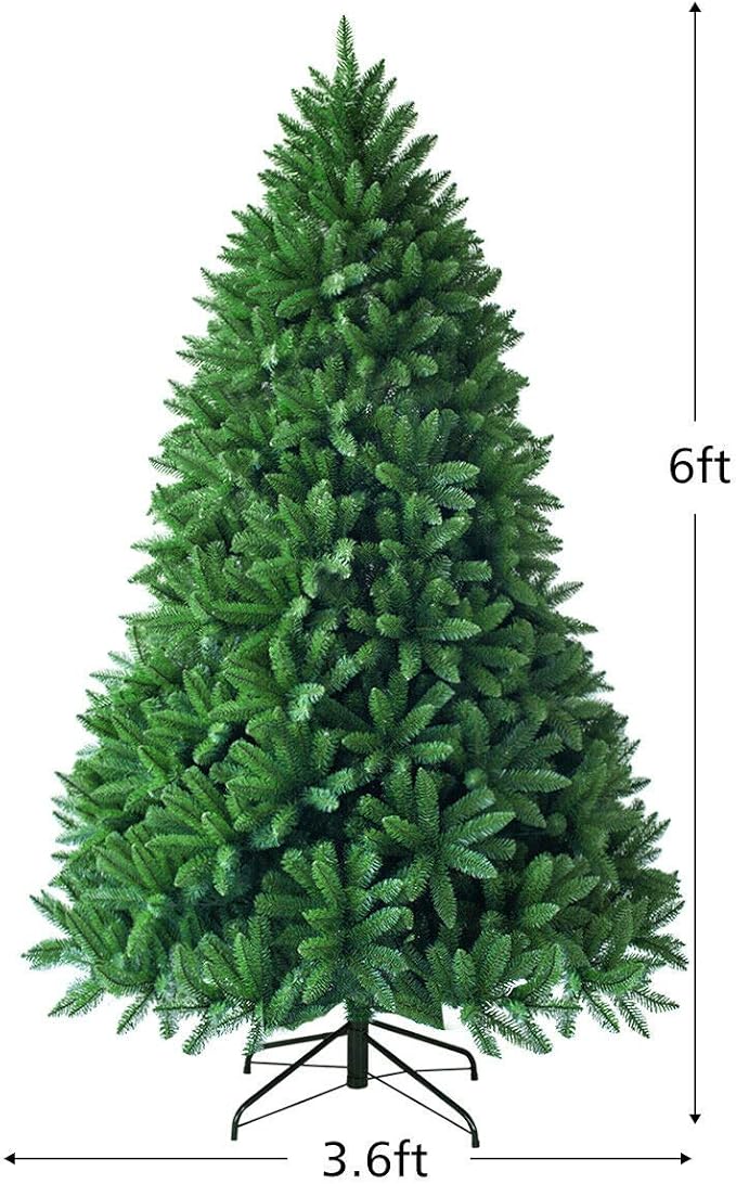Goplus 6ft Unlit Artificial Christmas Tree, Premium Hinged Fir Tree, Easy Assembly with Metal Stand, Xmas Décor for Indoor and Outdoor