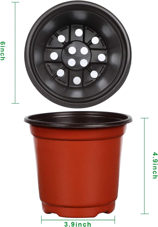 Augshy 75 Pcs 6" Plastic Plants Nursery Pot, Indoor Outdoor Seed Starting Pots