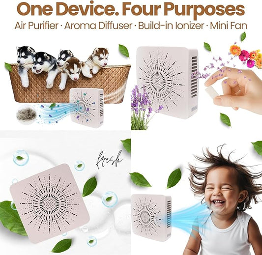 Portable Desktop Air Purifier & Fan Combo with HEPA Filter, Aroma & Ionizer – Compact Yet Powerful 3-Speed Air Cleaner for True Purification in Bedroom, Office, Travel & Gifts (White)