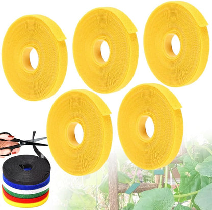 Reusable Plant Ties Tape for Climbing Plants, Garden Ties Tomato Plant Supports, Adjustable Garden Twine & Twist Ties Plant Ties for Outdoor Indoor Plants Stakes Gardening Supplies (Yellow, 5 Rolls)