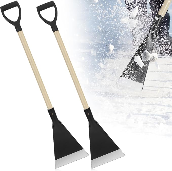 Lasnten 2 Pcs 42 Inch Heavy Duty Stainless Steel Ice Chopper with Advanced Wooden Handle Ice Scraper Snow Removal Equipment for Driveway Sidewalk Roads