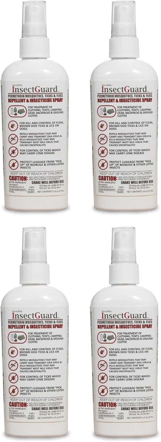 InsectGuard Permethrin Mosquitoes, Ticks and Flies Repellent & Insecticide Spray (6oz) 4 Pack