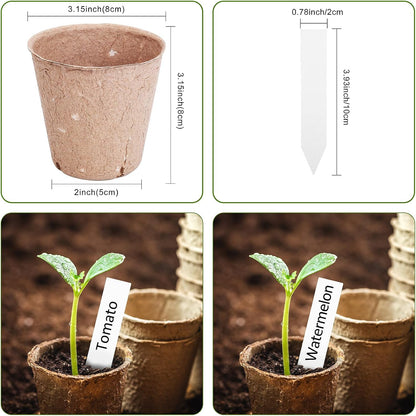Peat Pots for Seedlings 3.15 Inch, Biodegradable Round Seed Starter Pots with 10 Plant Labels for Garden Germination, Nursery Pot with Drainage Holes (40 Pack/3.15 Inch)