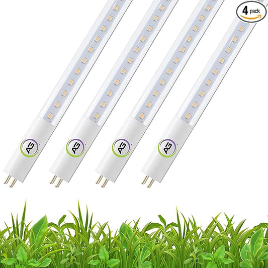 Active Grow T5 High Output 4FT LED Grow Light Bulb - T5 Grow Lights for Indoor Plants, Veg, Bloom, Greens & Microgreens - 25W - Sun White Full Spectrum High CRI 95 - Ballast Bypass 120-277V - 4-Pack
