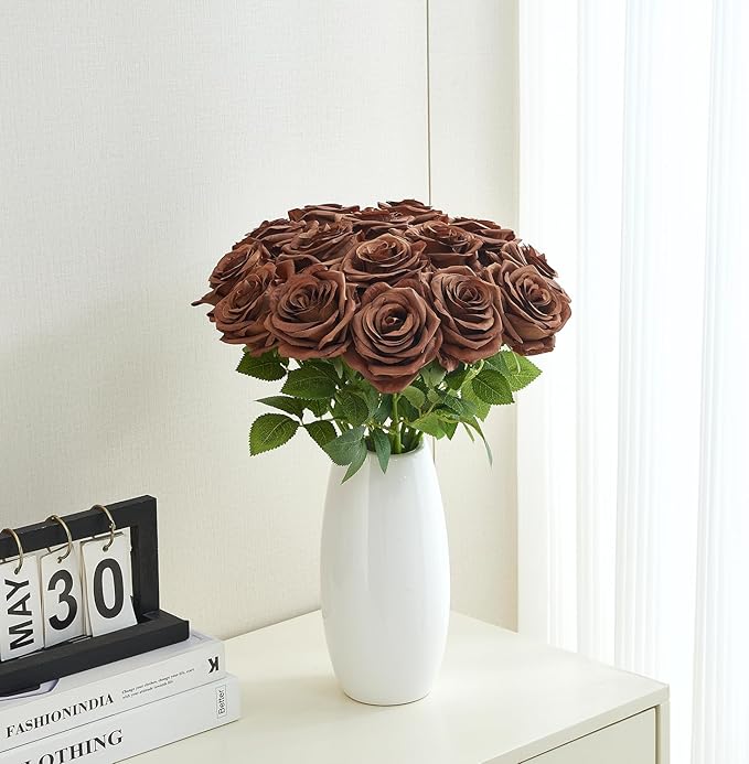 15pcs Fake Roses Artificial Silk Flowers Faux Rose Flower Long Stems Bouquet for Arrangement Wedding Centerpiece Party Home Kitchen Decor