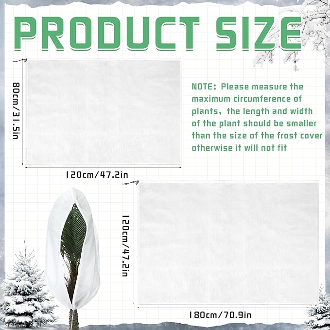 4 Pcs Plant Covers Freeze Protection 2 Size 47" x 32" and 71" x 47" Reusable Plant Protector with Zipper and Drawstring, Winter Bush Covers Freeze Protection from Cold Sun Frost Wind(White)